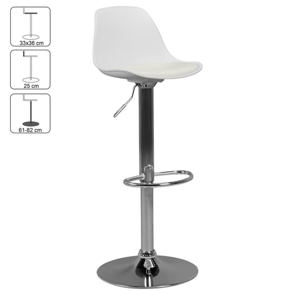 Rootz Leather Look Barpall - Elegant kromram - Vridbar sits - Justerbar höjd - Vit sits - 110 kg Kapacitet - 84-104 cm x 40 cm x 40 cm
