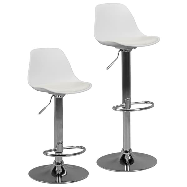 Rootz Leather Look Barpall - Elegant kromram - Vridbar sits - Justerbar höjd - Vit sits - 110 kg Kapacitet - 84-104 cm x 40 cm x 40 cm