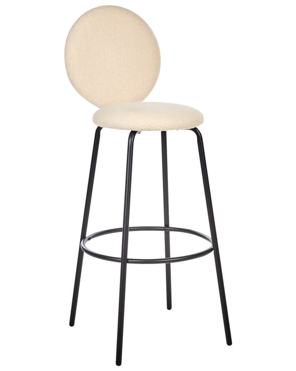 Set om 2 Barstolar Ljusbeige utan Armstöd Benkåpor Bouclé Svarta Stålben Modern Design Matplats Sittmöbler
