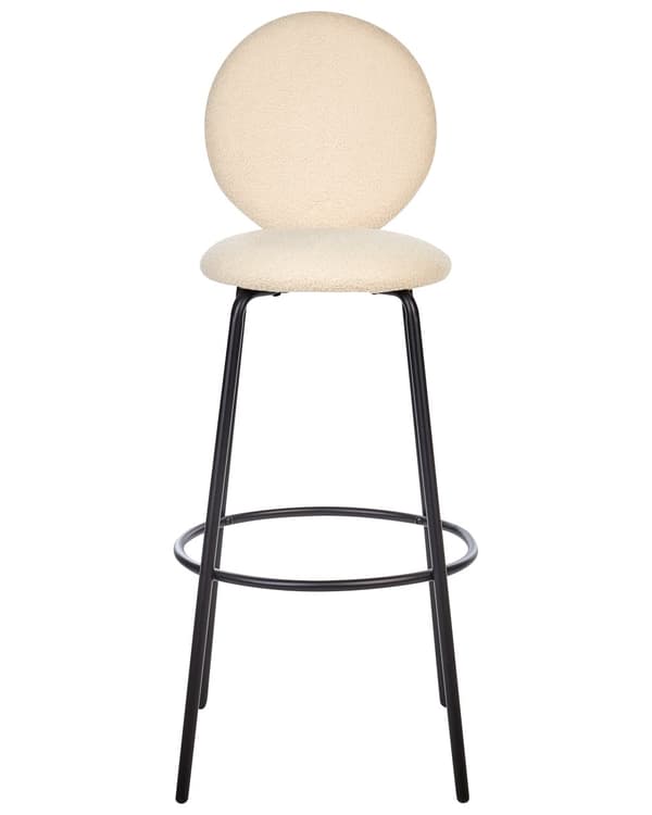 Set om 2 Barstolar Ljusbeige utan Armstöd Benkåpor Bouclé Svarta Stålben Modern Design Matplats Sittmöbler