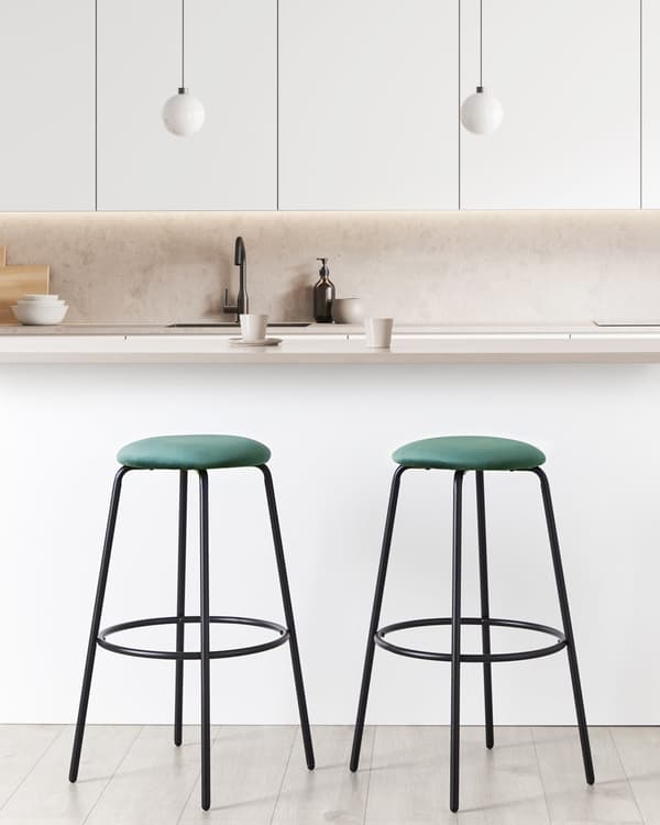 Sett med 2 Barstoler Grønn Armløs Fløyel Svart Stålben Moderne Design Spisestue Kjøkken