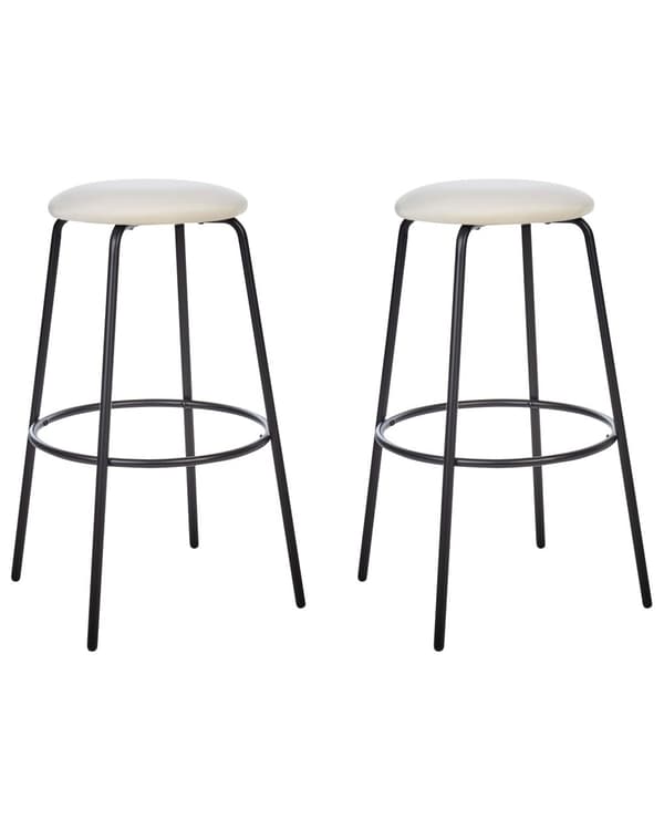 Sett med 2 Barstoler Off-White Armløs Fløyel Svart Stålben Moderne Design Spisestue Kjøkken