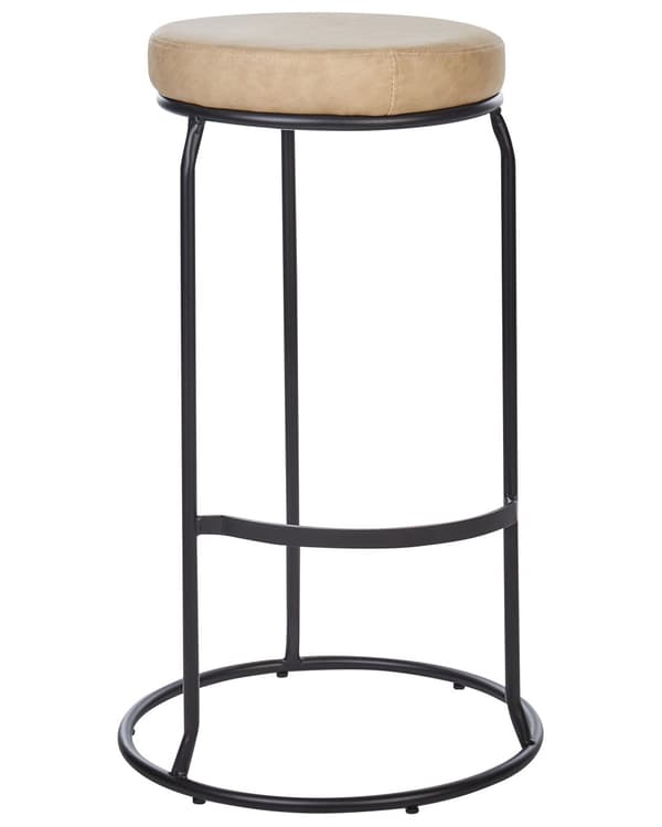 Set med 2 Barstolar Beige Utan Armstöd Benskydd Konstläder Svarta Stålben Modern Design Matsalsstolar Kök