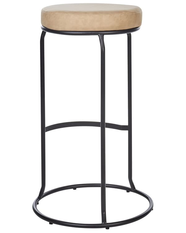 Set med 2 Barstolar Beige Utan Armstöd Benskydd Konstläder Svarta Stålben Modern Design Matsalsstolar Kök