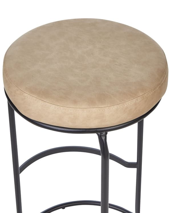 Set med 2 Barstolar Beige Utan Armstöd Benskydd Konstläder Svarta Stålben Modern Design Matsalsstolar Kök