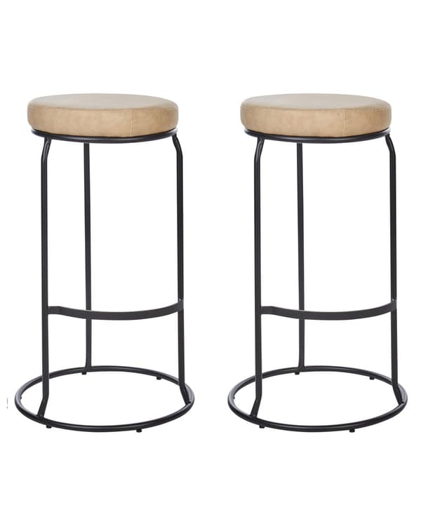 Set med 2 Barstolar Beige Utan Armstöd Benskydd Konstläder Svarta Stålben Modern Design Matsalsstolar Kök