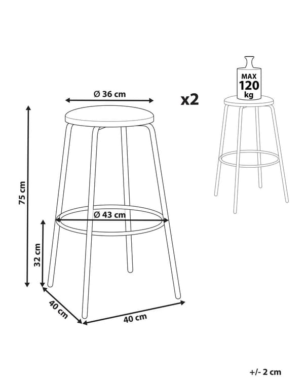 Set om 2 Barstolar Off-White Utan Armstöd Sammet Svarta Stålben Modern Design Matsal Kök