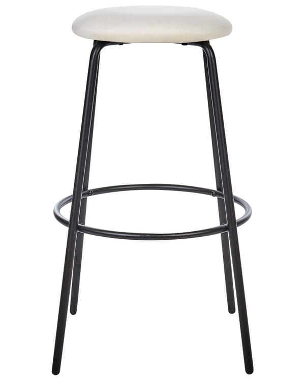 Set om 2 Barstolar Off-White Utan Armstöd Sammet Svarta Stålben Modern Design Matsal Kök