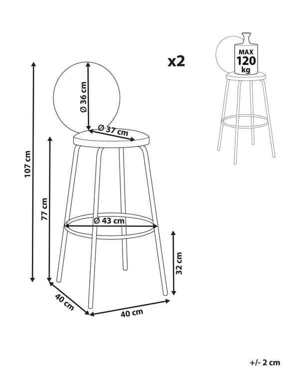 Sett med 2 Barstoler Svart Boucle Stålben Moderne Design Spisestue Sitteplasser