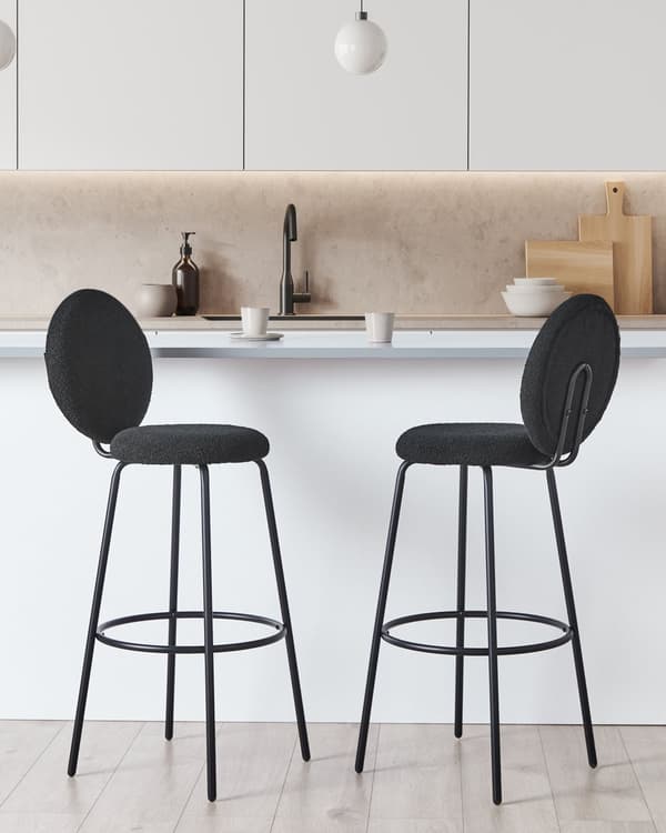Sett med 2 Barstoler Svart Boucle Stålben Moderne Design Spisestue Sitteplasser