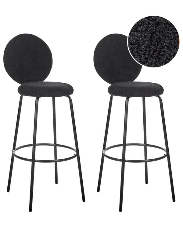Sett med 2 Barstoler Svart Boucle Stålben Moderne Design Spisestue Sitteplasser