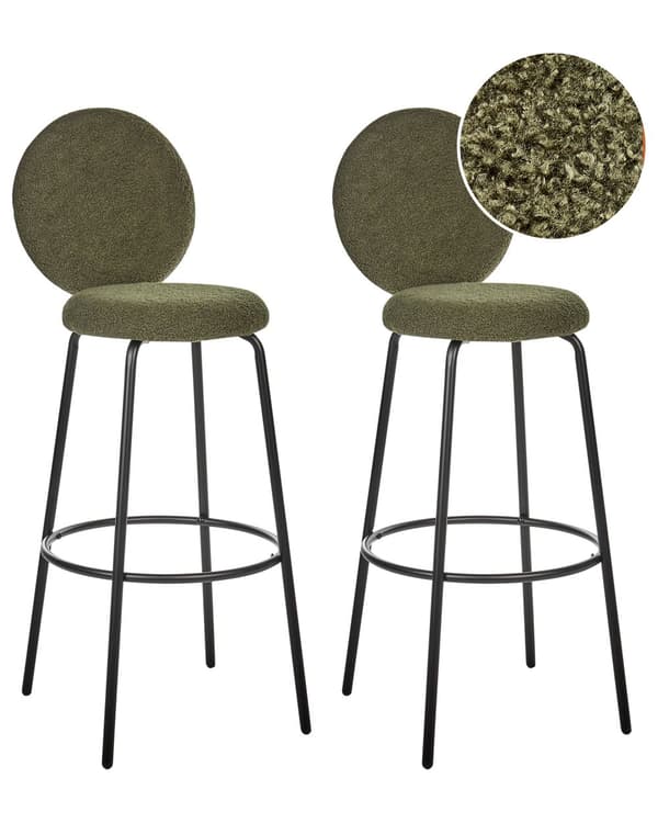 Sett med 2 Barstoler Grønn Boucle Stålben Moderne Design Spisestue Sitteplasser