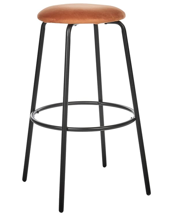 Sæt med 2 barstole i orange velour til køkken øen stue bar opholdsrum dagligstue
