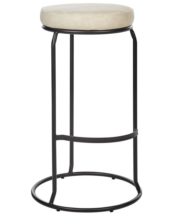 Sæt med 2 barstole lys beige kunst læderbarstole til køkkenø højde justerbar bar