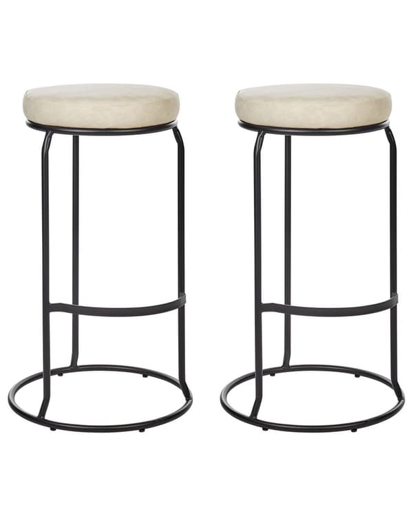 Sæt med 2 barstole lys beige kunst læderbarstole til køkkenø højde justerbar bar