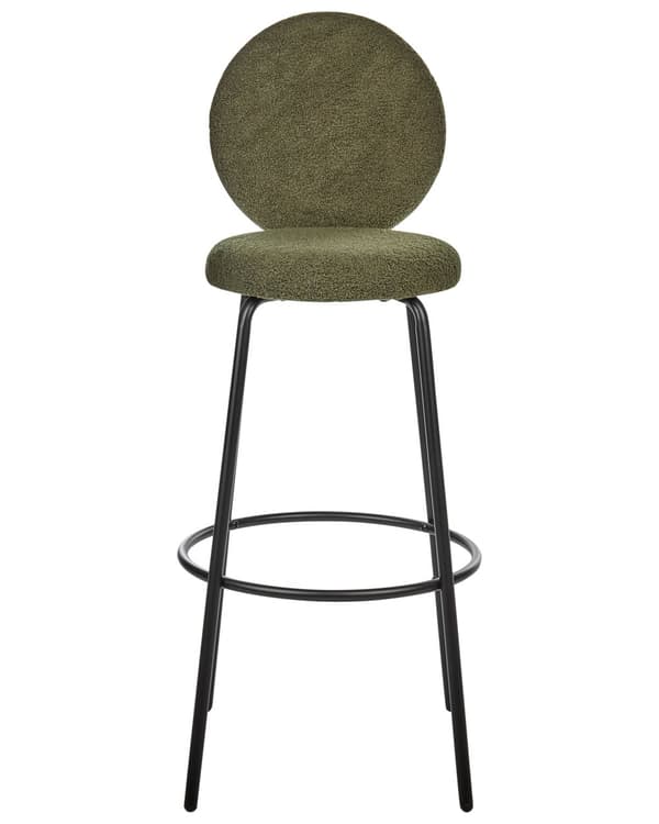 Sæt med 2 barstole grøn boucle stål sorte ben ingen armlæn moderne stil spisestuemøbler