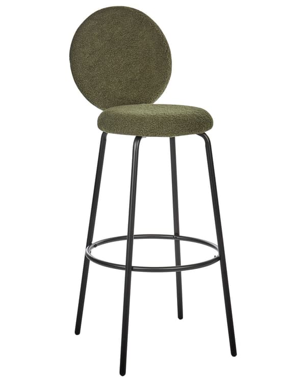 Sæt med 2 barstole grøn boucle stål sorte ben ingen armlæn moderne stil spisestuemøbler