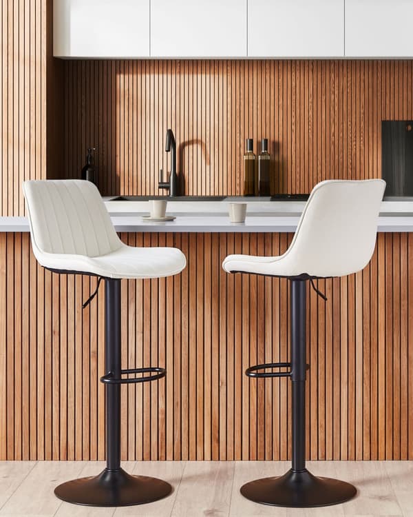 Sæt med 2 barstole i lys beige velour Højdejusterbar dreje- og fodstøtte køkken bar