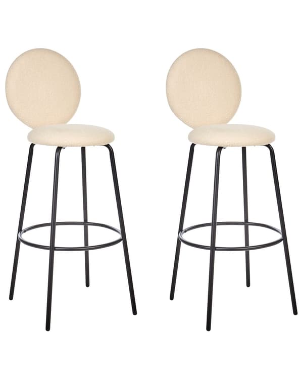 Sæt med 2 barstole lys beige boucle stål sorte ben ingen armlæn moderne stil spisestuemøbler
