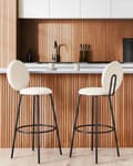Miniatyrbillede 2 af 10: Sæt med 2 barstole lys beige boucle stål sorte ben ingen armlæn moderne stil spisestuemøbler