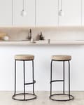 Miniatyrbillede 2 af 9: Sæt med 2 barstole beige farve kunst læderbarstole til køkkenø højde justerbar bar