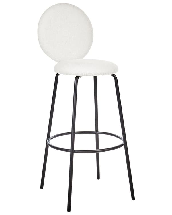 Sæt med 2 barstole hvid boucle stål sorte ben ingen armlæn moderne stil spisestuemøbler
