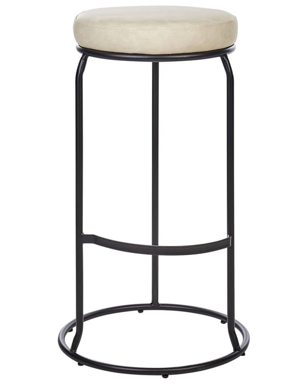 Set om 2 Barstolar med Fotstöd Ljusbeige Konstläder Köksö Bänk Modern Matstol