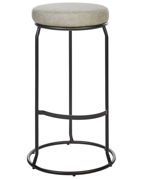 Set om 2 Barstolar med Fotstöd Grå Konstläder Köksö Bänk Modern Matstol