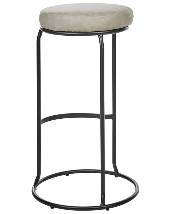 Set om 2 Barstolar med Fotstöd Grå Konstläder Köksö Bänk Modern Matstol