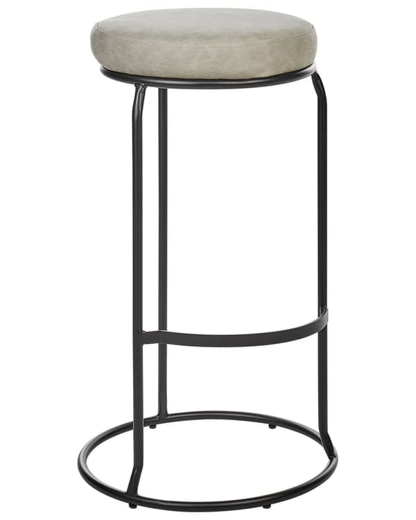 Set om 2 Barstolar med Fotstöd Grå Konstläder Köksö Bänk Modern Matstol
