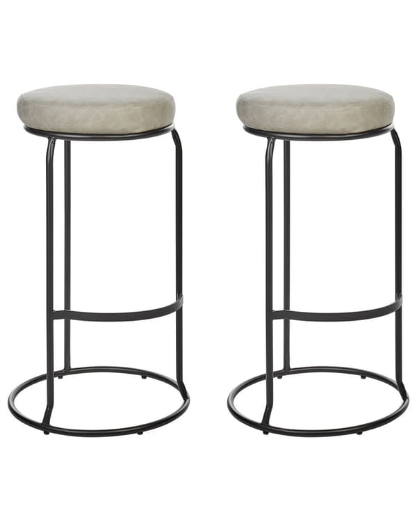Set om 2 Barstolar med Fotstöd Grå Konstläder Köksö Bänk Modern Matstol