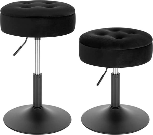 Rootz Säädettävä Velvet-baarijakkara - Työtuoli - Keittiöjakkara - Kestävä, Monipuolinen, Säilytys - Istuimen halkaisija 39,5 cm, Korkeus 49,5-65 cm,