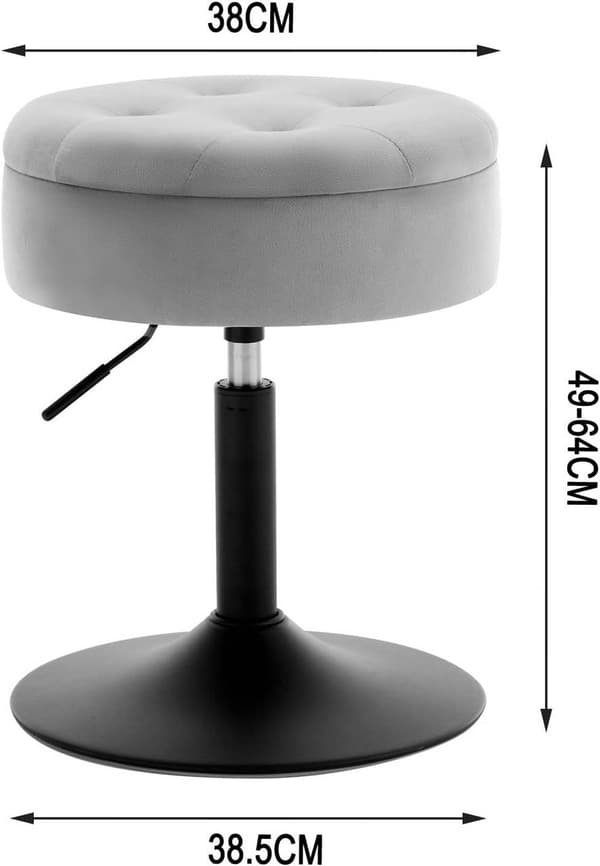 Rootz Säädettävä Velvet-baarijakkara - Työpöytäjakkara - Keittiöjakkara - Kestävä, monikäyttöinen, säilytystila - Istuimen halkaisija 39,5 cm, Korkeus