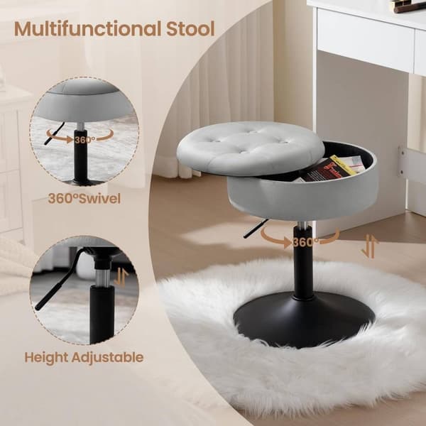 Rootz Säädettävä Velvet-baarijakkara - Työpöytäjakkara - Keittiöjakkara - Kestävä, monikäyttöinen, säilytystila - Istuimen halkaisija 39,5 cm, Korkeus