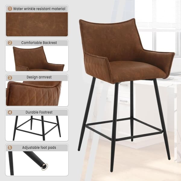 Rootz Vintage Barpall i konstläder - Bänkpall - Retro Barpall - Ergonomisk design - Robust konstruktion - Elegant stil - 51cm x 90cm x 49cm