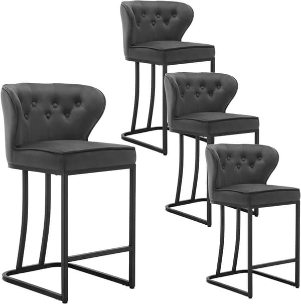 Rootz Velvet Barstol - Bordskammel - Køkkenstol - Plyskomfort - Holdbart metalstel - Nem montering - 49 cm x 85 cm x 48,5 cm