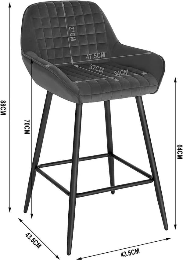 Rootz baarijakkara - Työtuoli - Mukava ja ergonominen - Vakaa ja kestävä - Moderni klassinen muotoilu - Velvet & Metal - 64 cm Istuinkorkeus - 32,5 cm