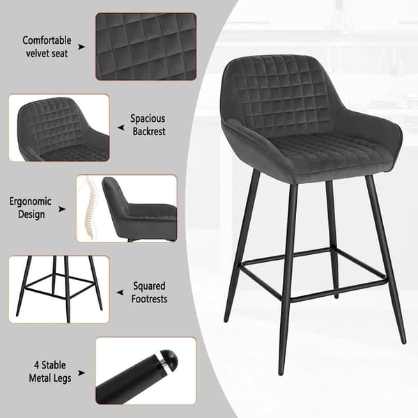 Rootz baarijakkara - Työtuoli - Mukava ja ergonominen - Vakaa ja kestävä - Moderni klassinen muotoilu - Velvet & Metal - 64 cm Istuinkorkeus - 32,5 cm