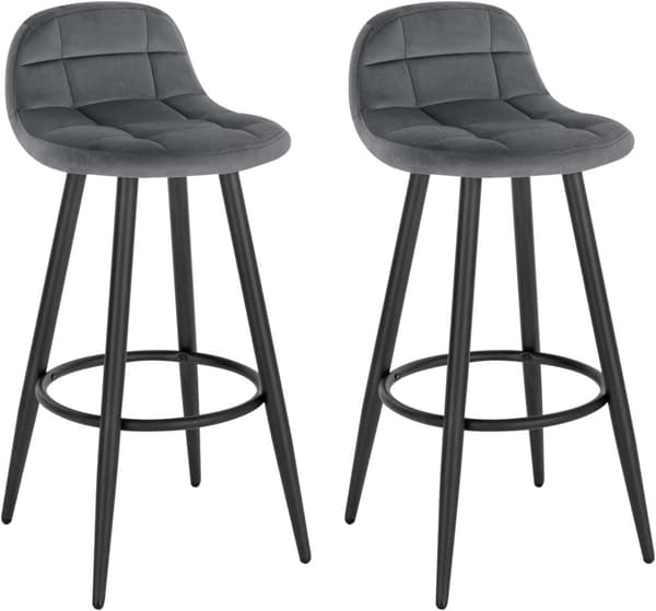 Rootz samettipäällysteinen baarijakkara - Työpöytäjakkara - Keittiöjakkara - Pehmomukavuus - Tukeva metallirunko - Helppo koota - 84cm x 39cm x 31cm