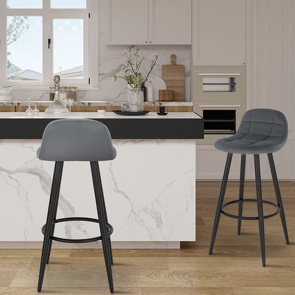 Rootz Velvet Barstol - Bordskammel - Køkkentaburet - Komfortable siddepladser - Robust konstruktion - Nem montering - 84 cm x 39 cm x 31 cm