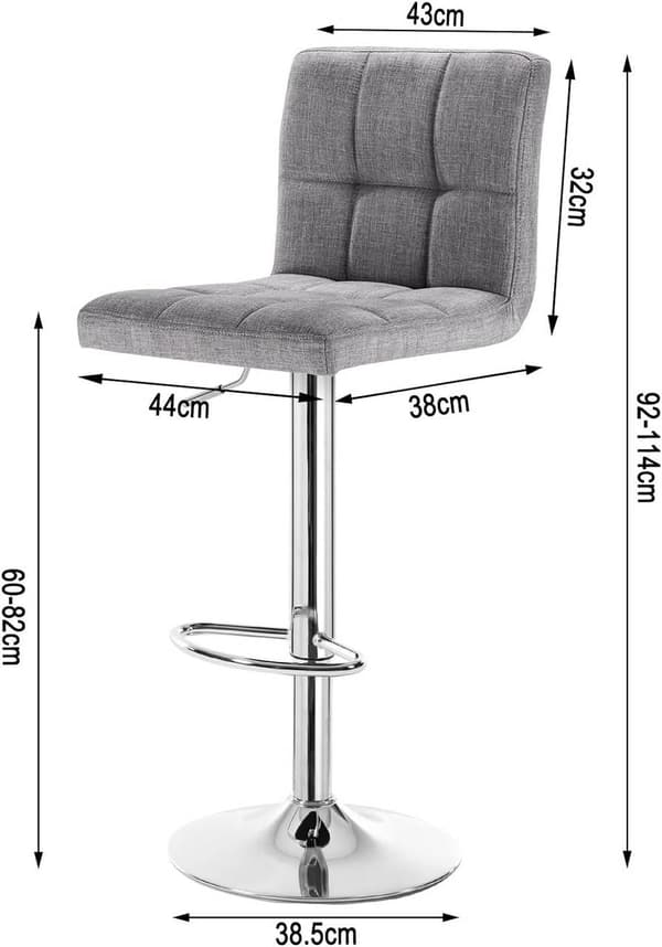 Rootz justerbar höjd Barpall - Bänkpall - Snurrstol - Förkromad hållbarhet - Ergonomisk design - Golvskydd - 44cm x 38cm x 92-114cm