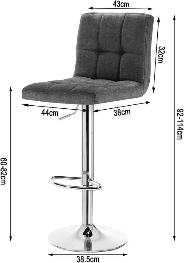 Rootz-baarijakkara - Kääntötuoli - Säädettävä korkeus - Mukava pellavainen istuin - Kestävä ja ergonominen - Liukumaton pohja - 44cm x 38cm x 92-114cm