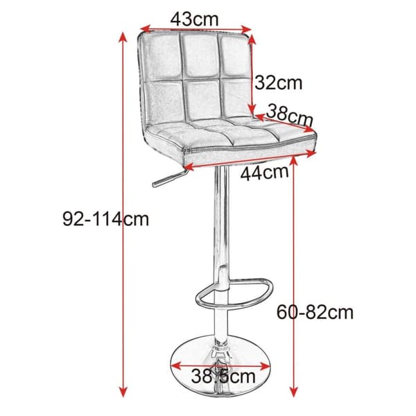 Rootz justerbar svängbar barpall - Bänkpall - Kontorsstol - Bekväm, hållbar, säker - Förkromad metall och konstläder - 92-114 cm x 38 cm x 44 cm