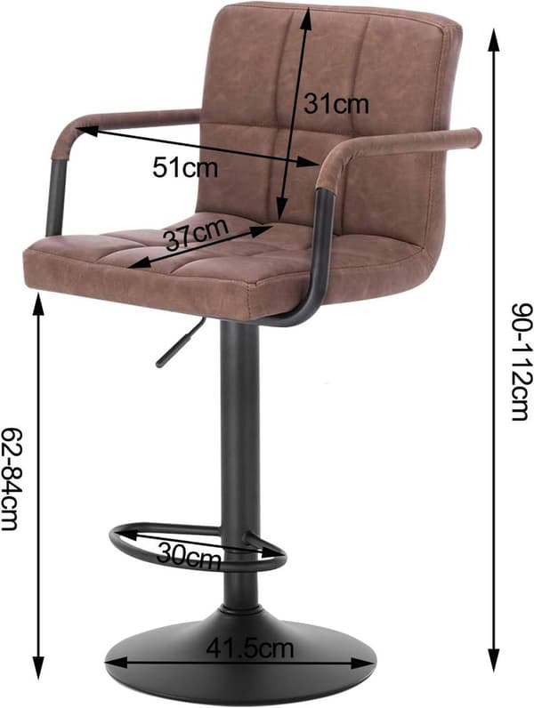 Rootz Barstol - Bordskammel - Justerbar barstol - Slidstærkt metalstel - Ergonomisk design - Stilfuld antracit mørk brun - 90-112cm x 51cm x 37cm