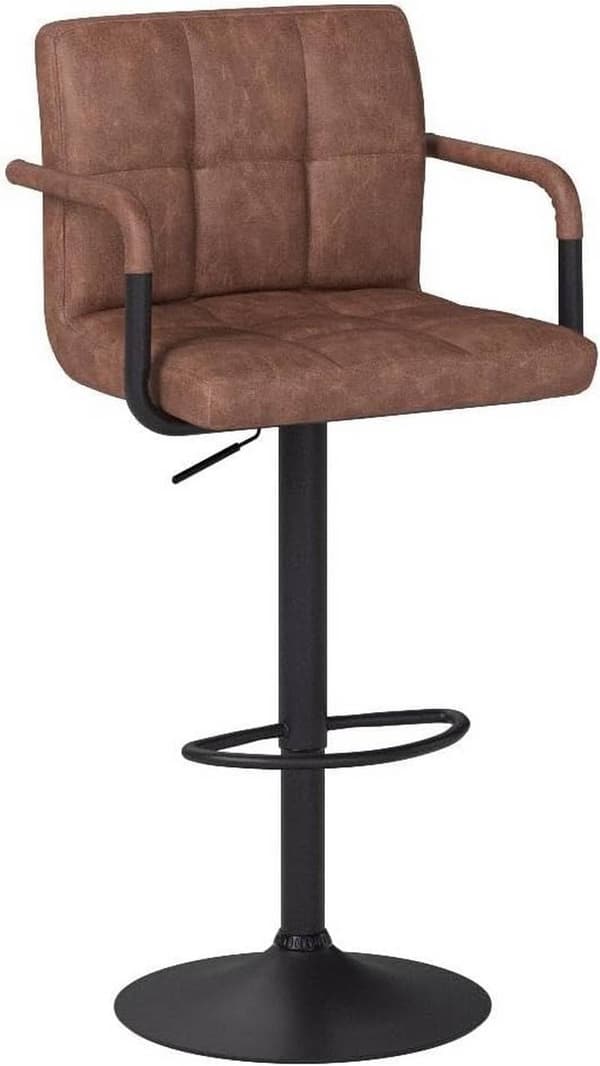 Rootz Barstol - Bordskammel - Justerbar barstol - Slidstærkt metalstel - Ergonomisk design - Stilfuld antracit mørk brun - 90-112cm x 51cm x 37cm