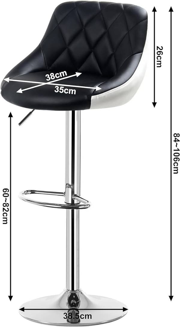 Rootz baarijakkara - Säädettävä työtuoli - Kääntyvä baarituoli - Mukava, ergonominen, helppo koota - Kromattu teräs, tekonahka - 38cm x 35cm, 84cm-106