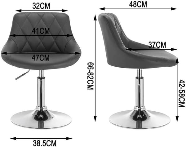 Rootz 2 baarituolia - Tasotuolit - Säädettävät kääntyvät tuolit - Mukavat ja ergonomiset - Tukeva ja turvallinen - Helppo huoltaa - Keinonahka - 47cm
