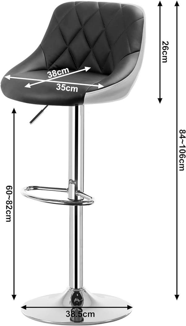 Rootz baarijakkara - Säädettävä työpöytä - Kääntyvä baarijakkara - Mukava, tyylikäs, kestävä - Kromattu teräs - 38cm x 35cm, Korkeus 84cm - 106cm Sääd