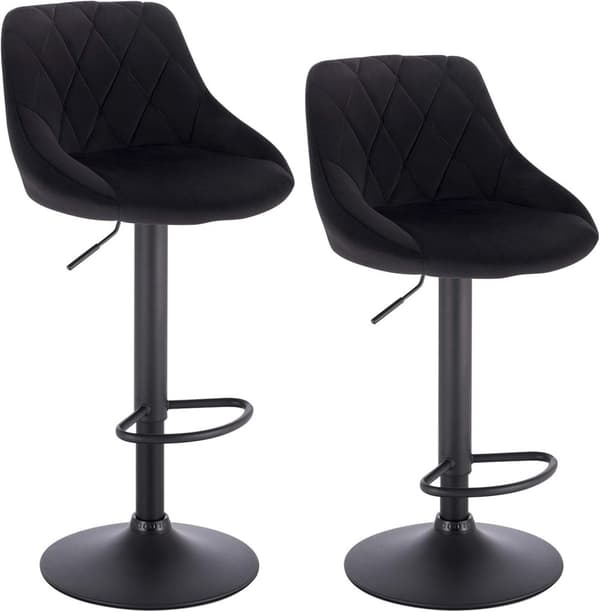 Rootz sæt med 2 barstole - Fløjlsbordstole - Justerbare og drejelige taburetter - Komfortable, stabile, holdbare - 35 cm x 38 cm sæde, højde 60 cm-82