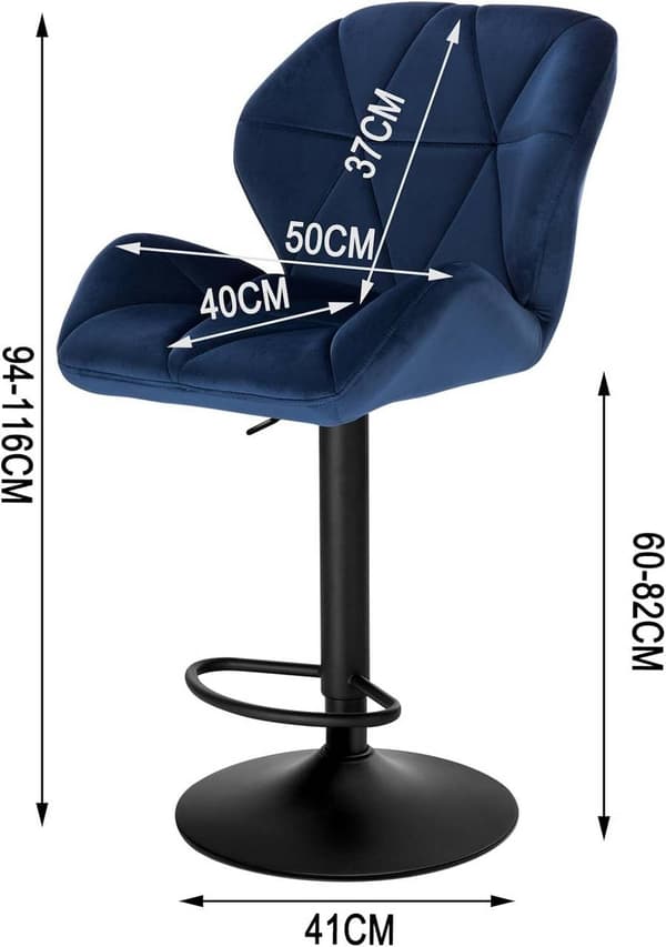 Rootz Velvet Barstol - Bordskammel - Justerbar barstol - Ergonomisk design - Holdbar konstruktion - Skridsikker base - 50cm x 40cm x 94-116cm